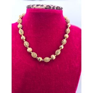 Vintage Napier Gold Plated Bead Necklace Filagree & Round 16.5" Old Money Glam